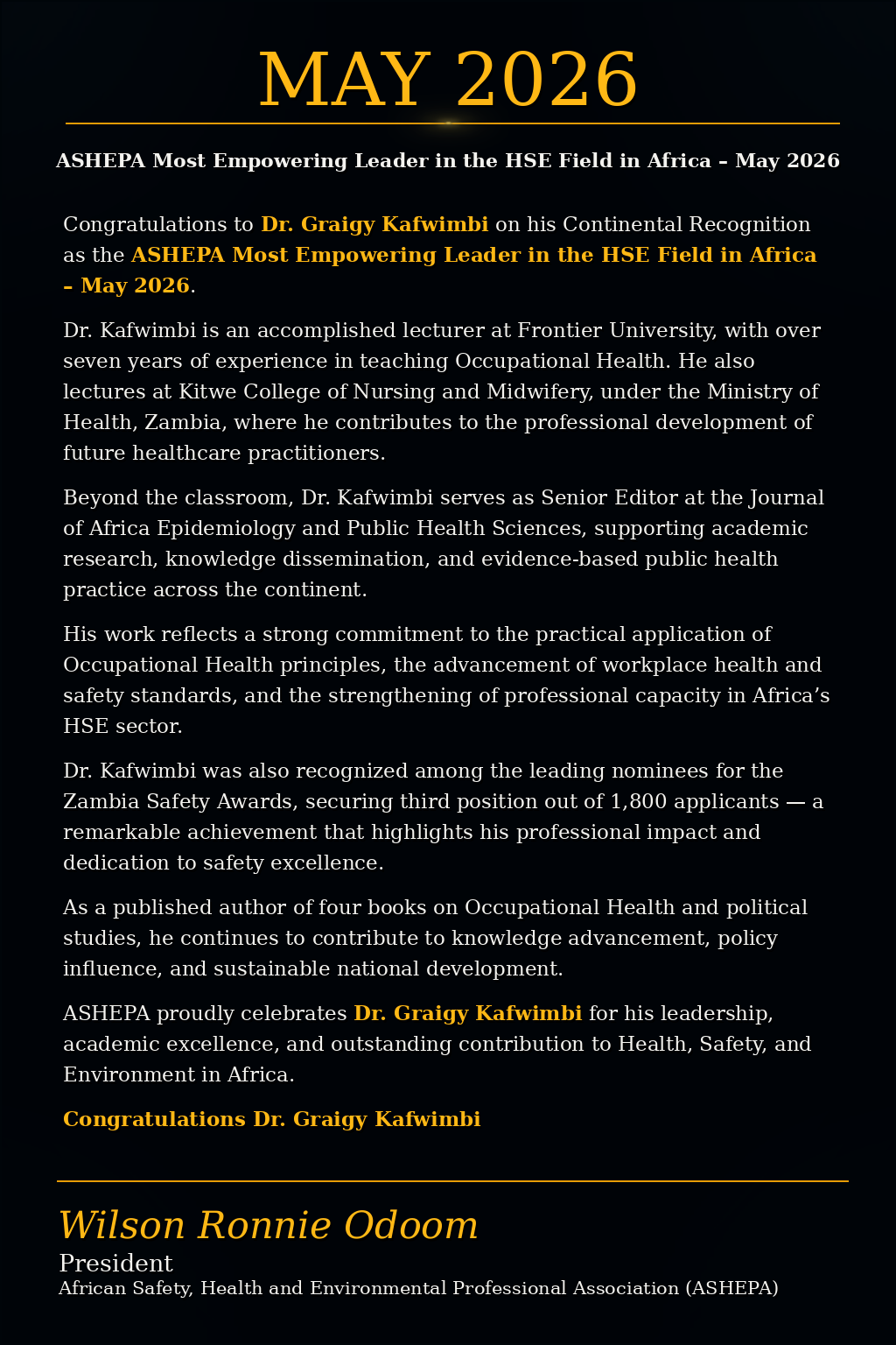 ASHEPA HSE Changemaker May 2026 Recognition Text